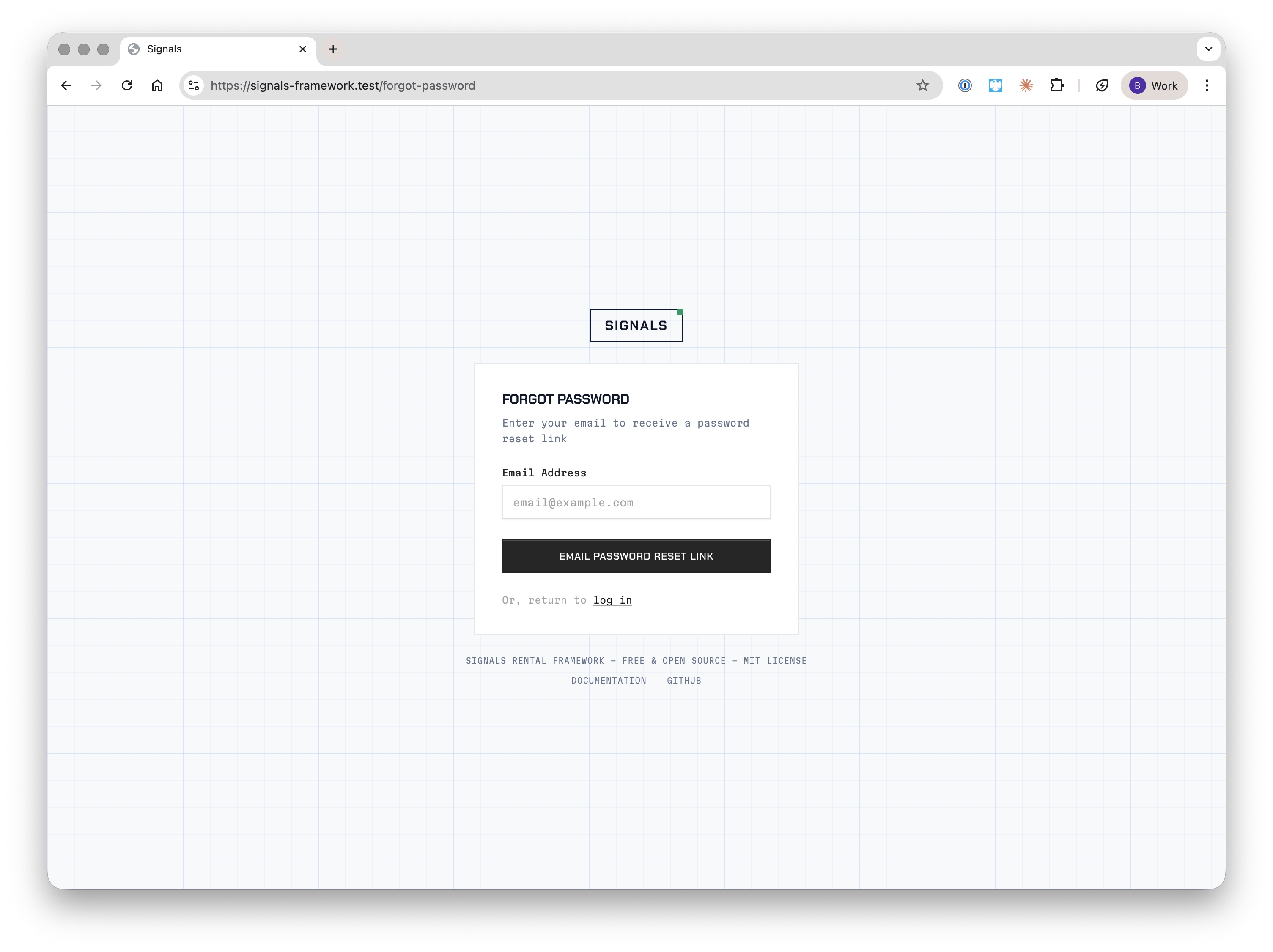 The forgot password page
