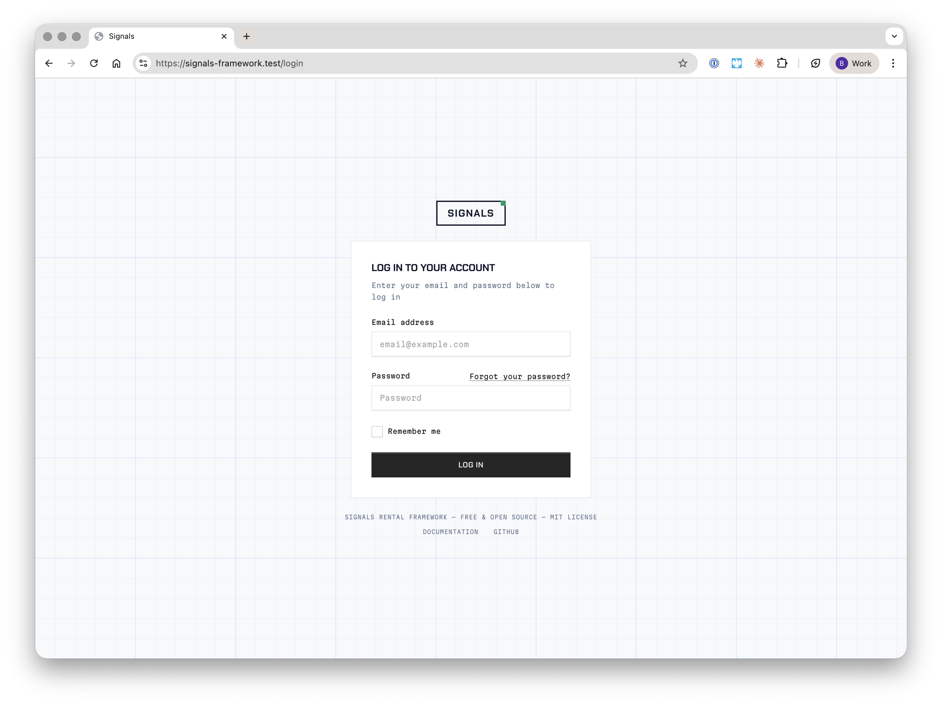 The Signals login page