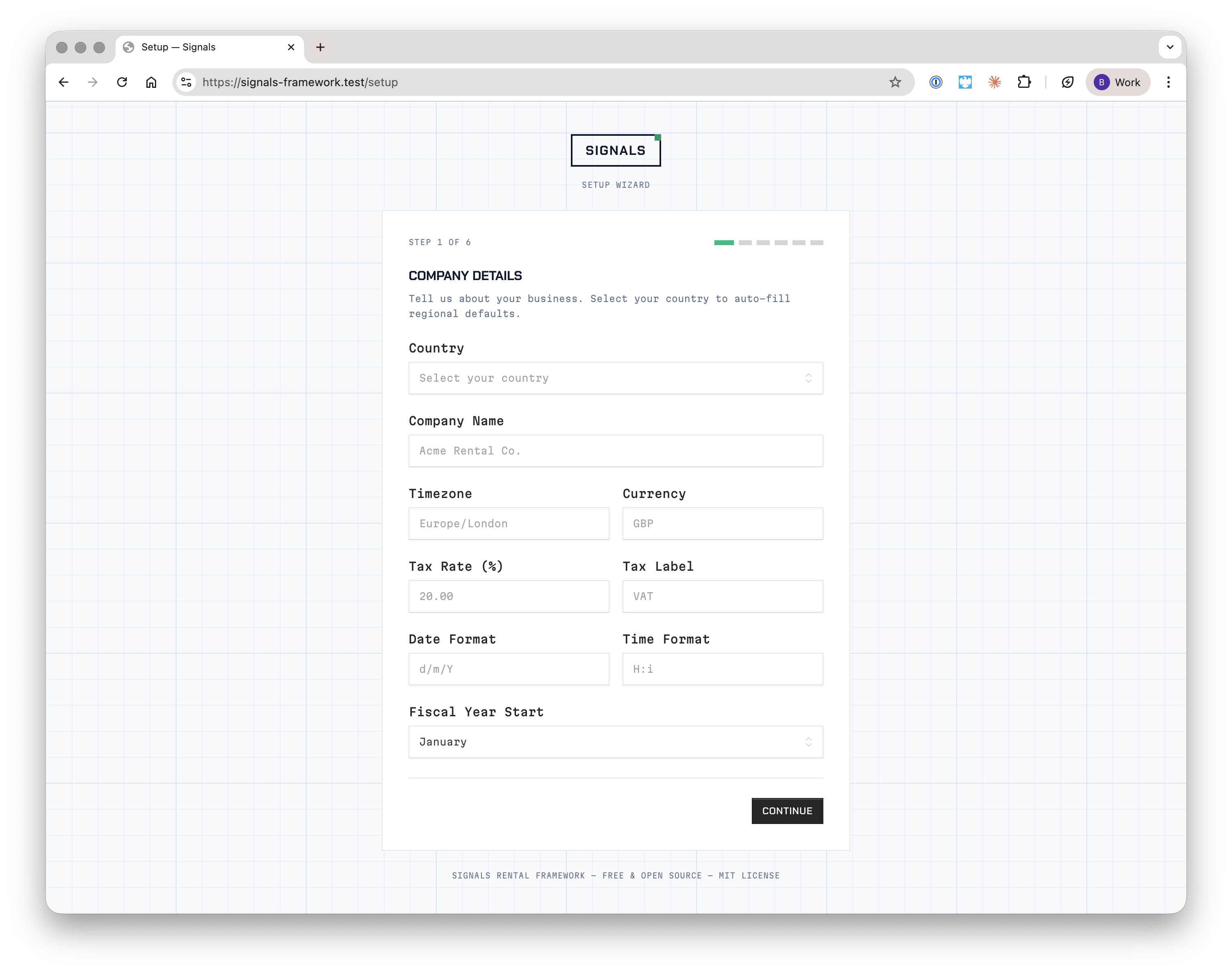 The web setup wizard — Step 1: Company Details